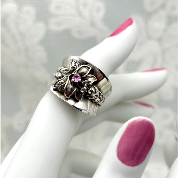 Vintage 925 Selling Silver Wide Band Flower and Vine Ring Size 5 1/2 ~ 5.5 - Picture 11 of 13